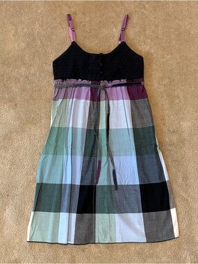 Vintage Pac Sun Vol Com Black Crochet & Multi-Color Plaid Sundress